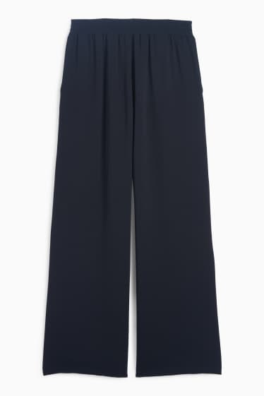 Women - Cloth trousers - high waist - wide leg - dark blue