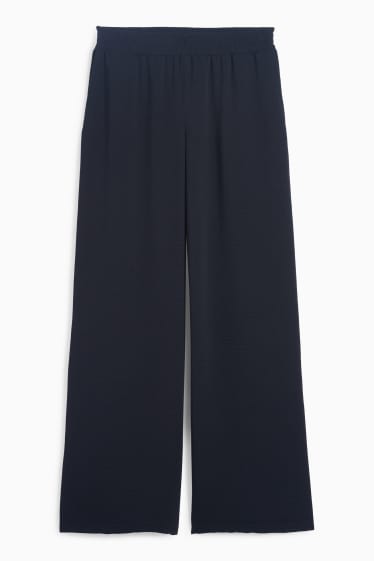 Women - Cloth trousers - high waist - wide leg - dark blue