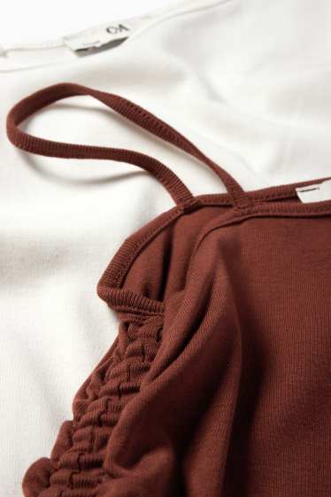 Kinderen: meisjes - Set van 2 - top - bruin / crème wit
