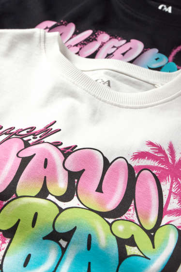 Kinder Mädchen - Multipack 2er - Graffiti - Kurzarmshirt - schwarz / weiss