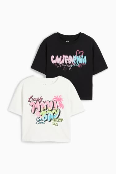 Kinder Mädchen - Multipack 2er - Graffiti - Kurzarmshirt - schwarz / weiss