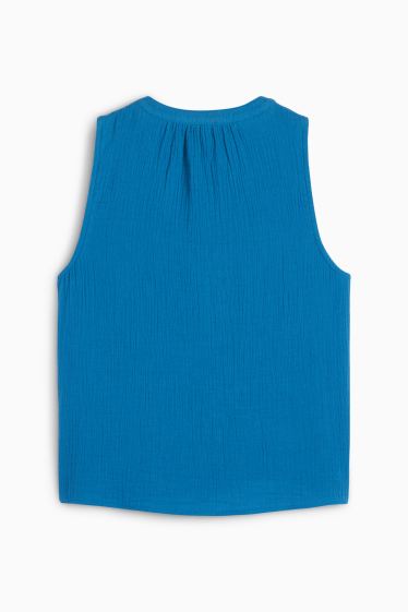 Women - Blouse top - textured - dark blue