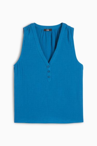 Women - Blouse top - textured - dark blue