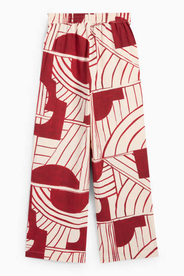 Women - Cloth trousers - high waist - wide leg - patterned - dark red