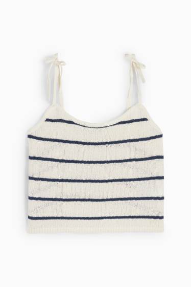 Women - Cropped knitted top - striped - cremewhite