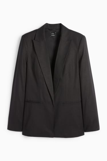Dámské - Dlouhý blejzr - relaxed fit - lněná směs - černá