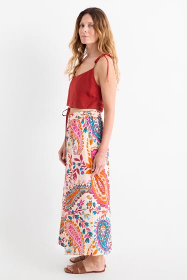 Women - Cloth trousers - mid-rise waist - wide leg - patterned - cremewhite