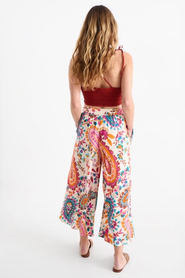 Women - Cloth trousers - mid-rise waist - wide leg - patterned - cremewhite