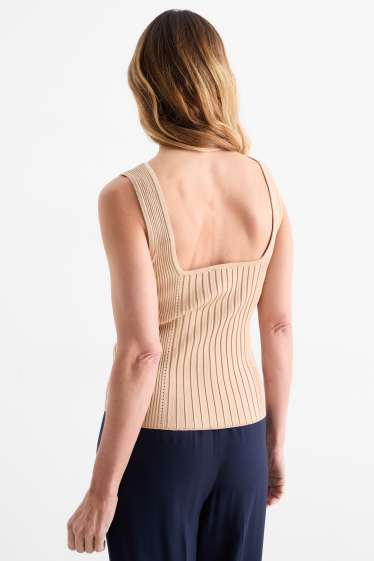 Women - Knitted top - ribbed - taupe