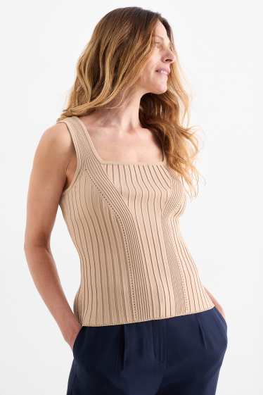 Women - Knitted top - ribbed - taupe