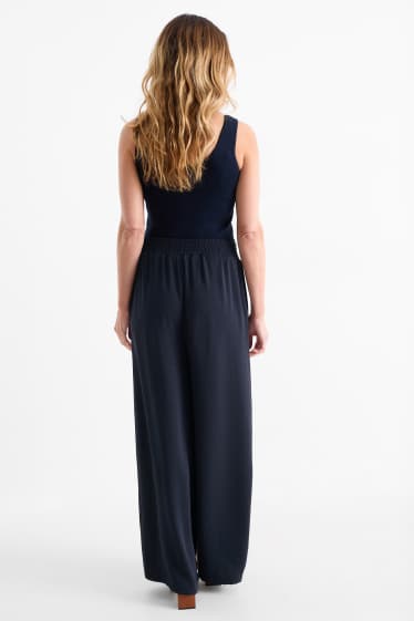 Women - Cloth trousers - high waist - wide leg - dark blue