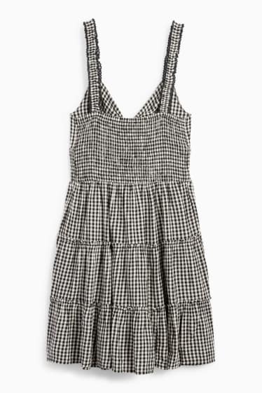 Dámské - Šaty fit & flare s detailem uzlu - kostkované - černá/béžová