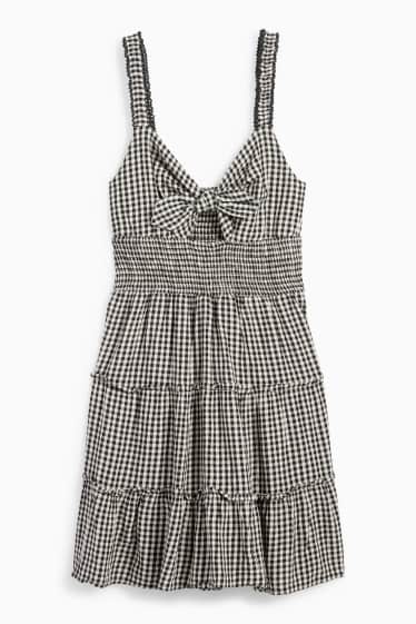 Dámské - Šaty fit & flare s detailem uzlu - kostkované - černá/béžová