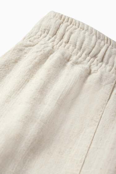 Dames - Korte broek, deels van linnen - mid waist - licht beige