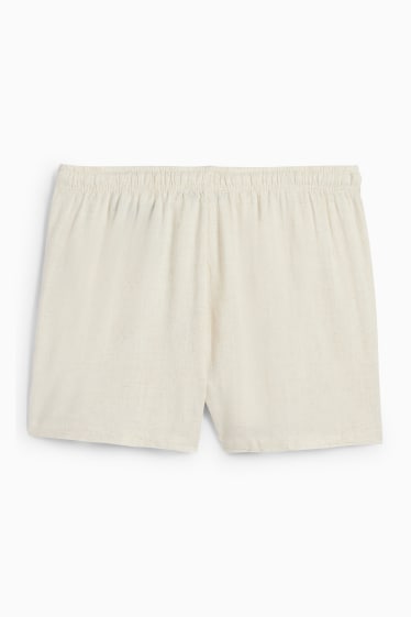 Dames - Korte broek, deels van linnen - mid waist - licht beige