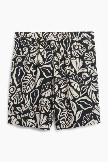 Women - Bermuda shorts - high waist - patterned - textured - black / beige