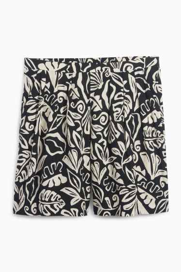 Women - Bermuda shorts - high waist - patterned - textured - black / beige