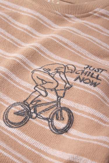 Děti - chlapci - BMX - tričko s krátkým rukávem - pruhované - strukturované - hnědá