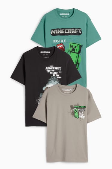 Děti - chlapci - Multipack 3 ks - Minecraft - tričko s krátkým rukávem - taupe