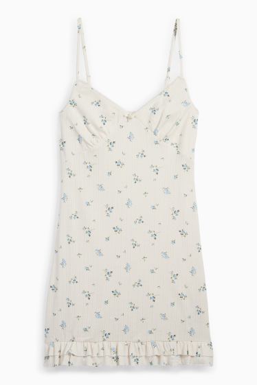 Damen - Figurbetontes Kleid - geblümt - cremeweiss