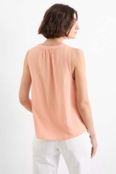 Women - Blouse top - textured - apricot