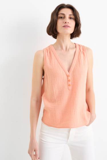 Women - Blouse top - textured - apricot