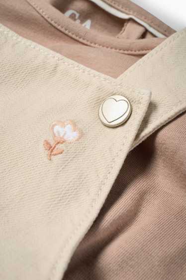 Baby: meisjes - Bloemetje - babyoutfit - broderie Anglaise - 2-delig - licht beige