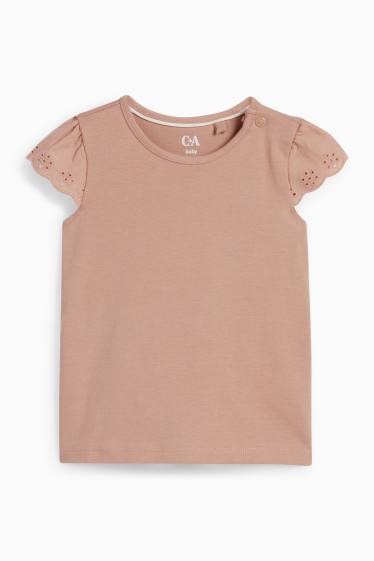 Baby: meisjes - Bloemetje - babyoutfit - broderie Anglaise - 2-delig - licht beige