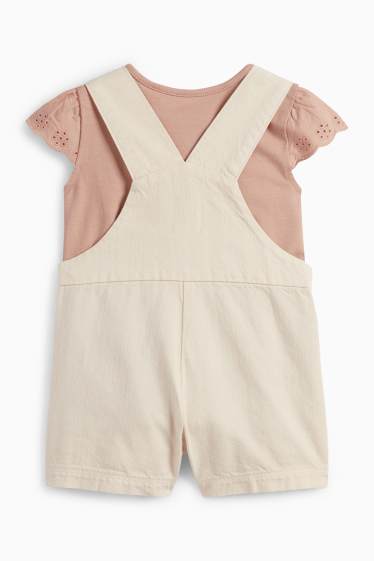 Baby: meisjes - Bloemetje - babyoutfit - broderie Anglaise - 2-delig - licht beige