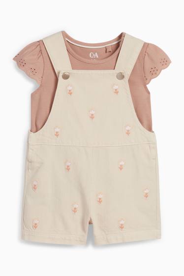 Baby: meisjes - Bloemetje - babyoutfit - broderie Anglaise - 2-delig - licht beige