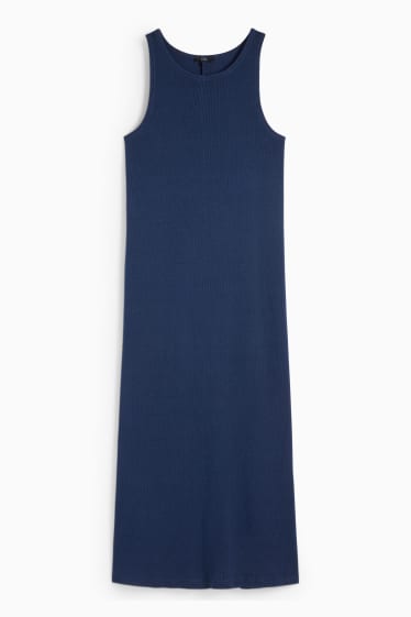 Dames - Nauwsluitende jurk - ribstof - donkerblauw