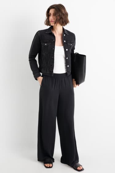 Women - Cloth trousers - high waist - wide leg - black