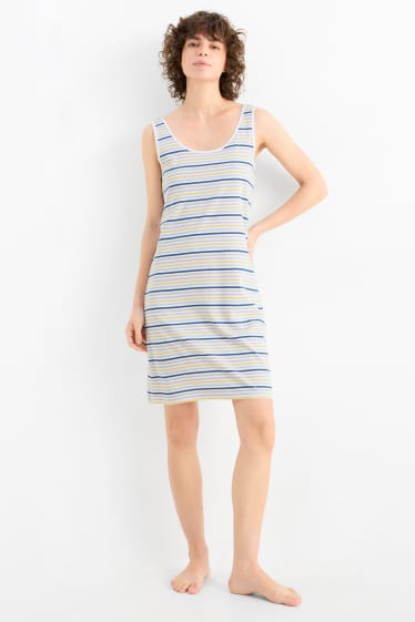 Damen - Nachthemd - gestreift - blau / grau