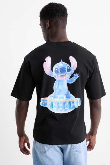 Pánské - Tričko - oversized - Lilo & Stitch - černá
