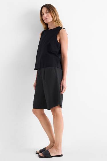 Damen - Shorts - High Waist - Leinen-Mix - schwarz