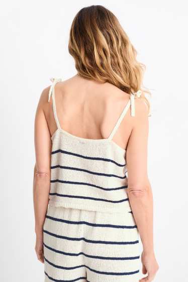 Women - Cropped knitted top - striped - cremewhite