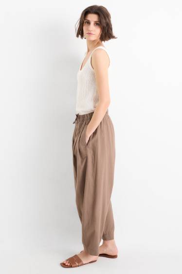 Damen - Stoffhose - Mid Waist - Curved Fit - Leinen-Mix - braun