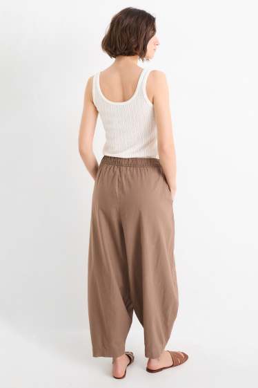 Damen - Stoffhose - Mid Waist - Curved Fit - Leinen-Mix - braun