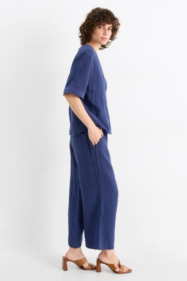 Donna - Pantaloni - vita alta - gamba larga - blu scuro