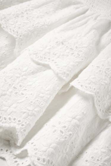 Women - Blouse top - broderie anglaise - smocked - white