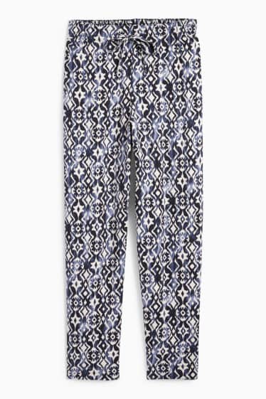 Donna - Pantaloni - vita alta - tapered fit - fantasia - blu scuro