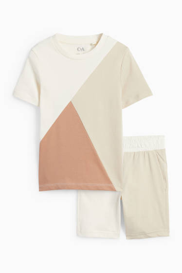 Kinderen: jongens - Set - T-shirt en shorts - 2-delig - met patroon - licht beige
