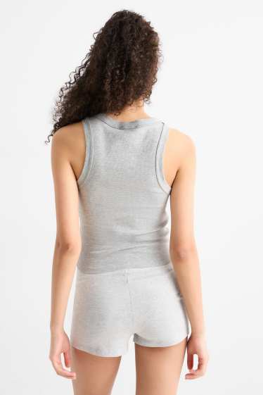 Dames - Top - geribd - licht grijs-mix