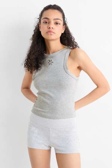 Dames - Top - geribd - licht grijs-mix