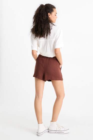 Damen - Musselin-Shorts - Mid Waist - dunkelbraun