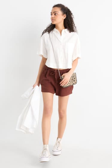 Damen - Musselin-Shorts - Mid Waist - dunkelbraun