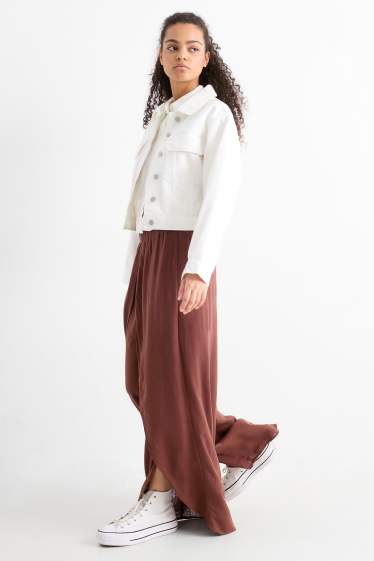 Donna - Pantaloni - vita media - gamba ampia - marrone scuro