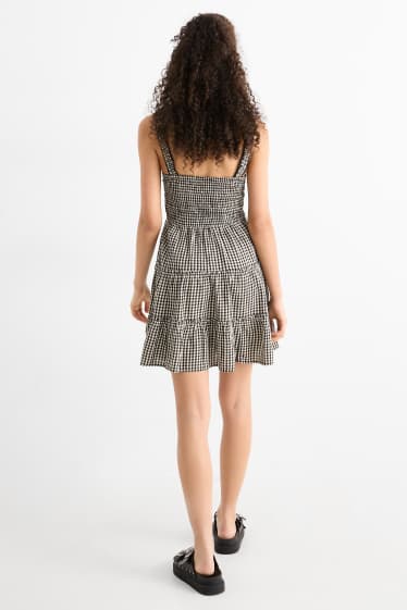 Dámské - Šaty fit & flare s detailem uzlu - kostkované - černá/béžová