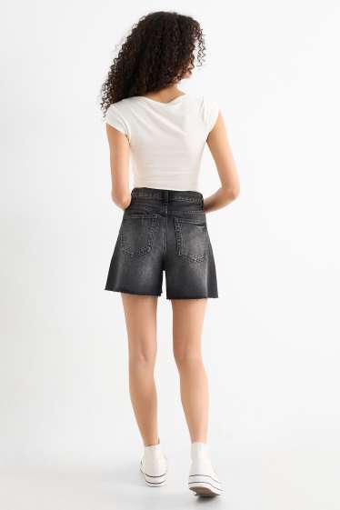 Dámské - Džínové šortky - high waist - džíny - tmavošedé