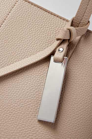 Damen - Großer Shopper - Lederimitat - hellbeige
